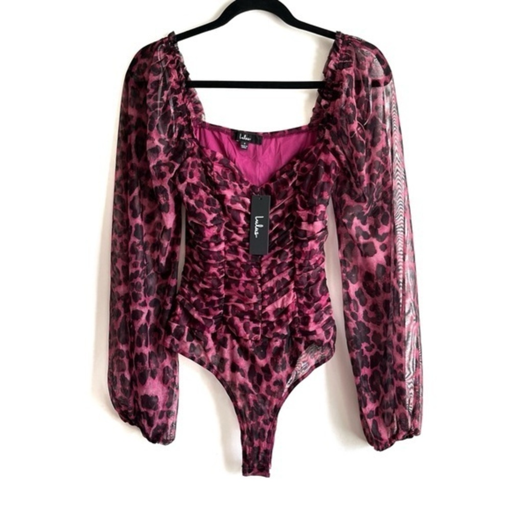 NWT Lulus Burgundy Leopard Print Long Sleeve Bodysuit Size Small